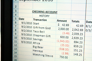 James's first budget spreadsheet