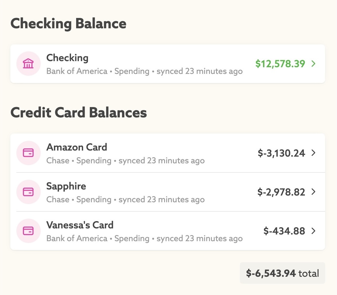 A screenshot of account balances.